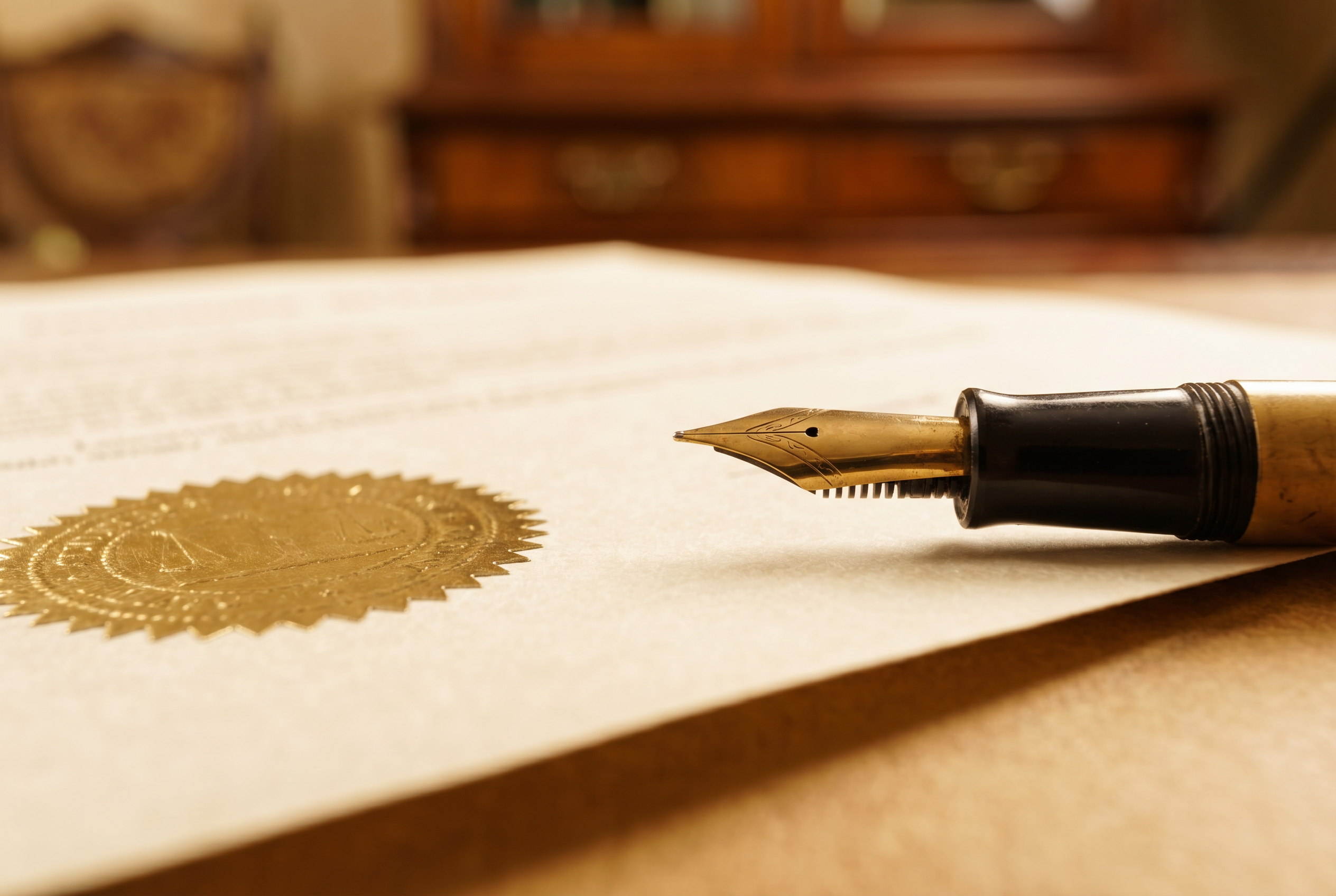 Legal insurance document with fountain pen